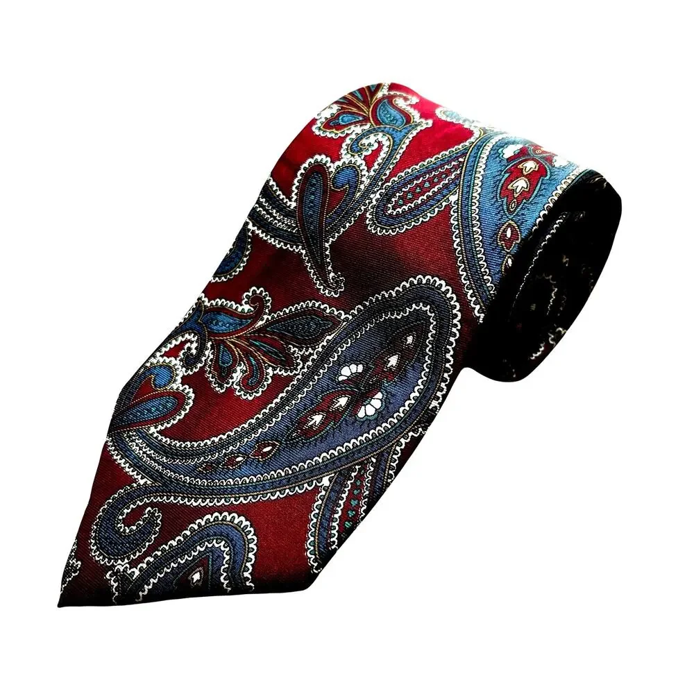 Christian Dior Monsieur neck tie designer classic all silk red blue gray paisley